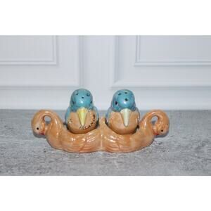 Vtg Porcelain Lusterware Birds Swan Base Hand Paint Japan Salt & Pepper Shakers